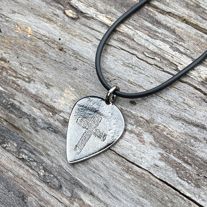 Cross Gunmetal Guitar Pick Necklace - Forgiven Jewelry
