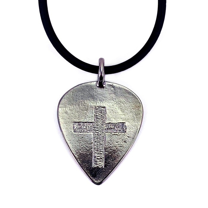 Cross Gunmetal Guitar Pick Necklace - Forgiven Jewelry