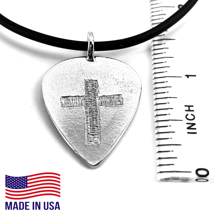 Guitar Pick With Cross Necklace Rhodium Finish - Forgiven Jewelry