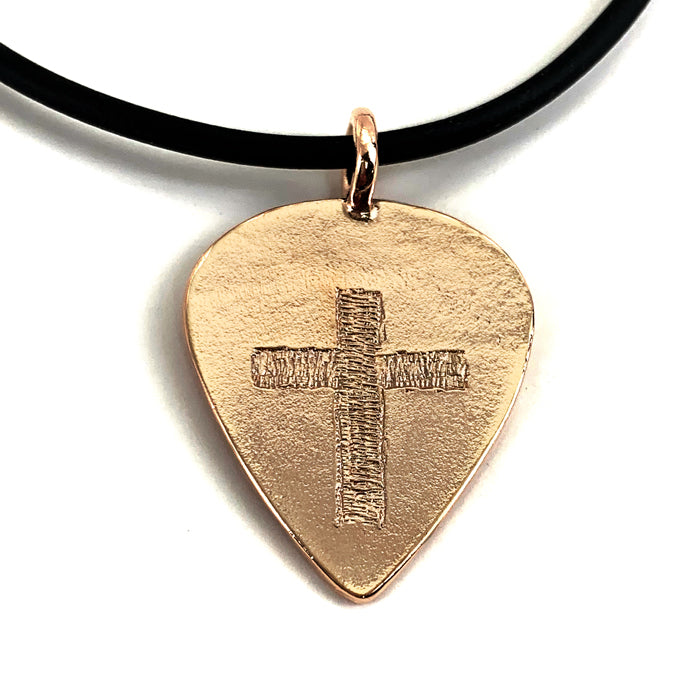 Guitar Pick With Cross Necklace Rose Gold Finish - Forgiven Jewelry