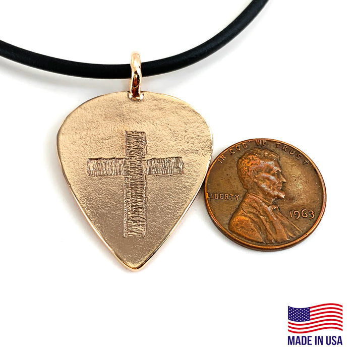 Guitar Pick With Cross Necklace Rose Gold Finish - Forgiven Jewelry