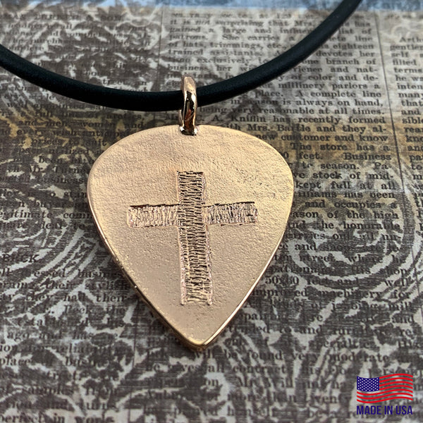 Guitar Pick With Cross Necklace Rose Gold Finish - Forgiven Jewelry