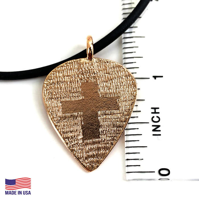 Guitar Pick With Cross Necklace Rose Gold Finish - Forgiven Jewelry