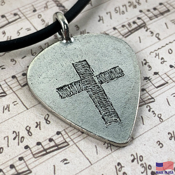 Cross Guitar Pick Pewter Necklace - Forgiven Jewelry