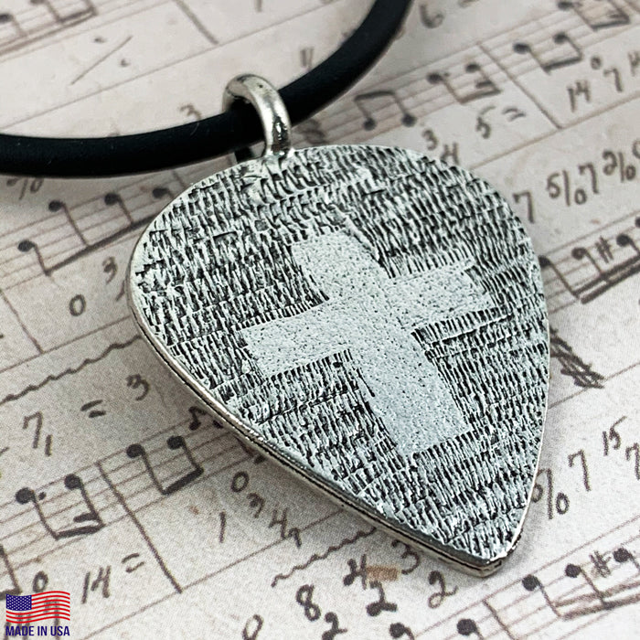 Cross Guitar Pick Pewter Necklace - Forgiven Jewelry