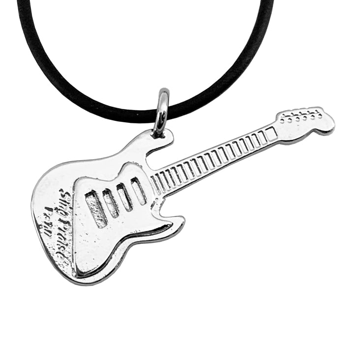 Electric Guitar Sing Praise Rhodium Finish Necklace - Forgiven Jewelry