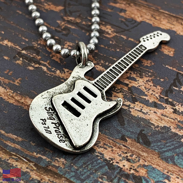 Electric Guitar Sing Praise Silver Ball Chain Necklace - Forgiven Jewelry