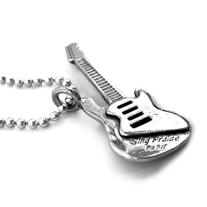 Electric Guitar Sing Praise Silver Ball Chain Necklace - Forgiven Jewelry