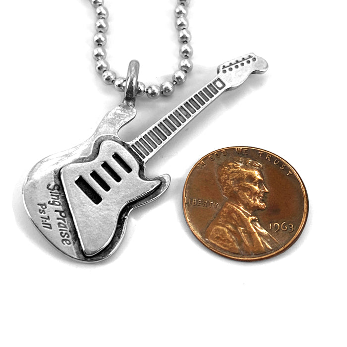 Electric Guitar Sing Praise Silver Ball Chain Necklace