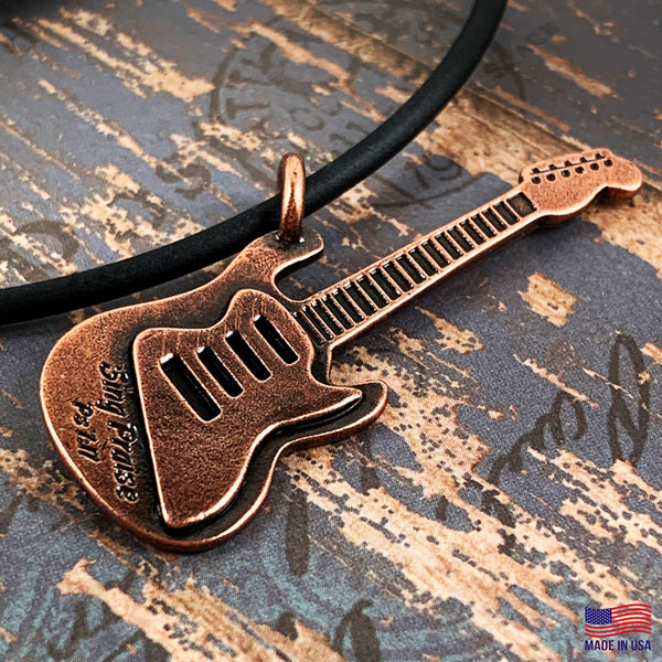 Electric Guitar Sing Praise Copper Necklace - Forgiven Jewelry
