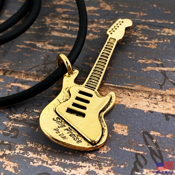 Electric Guitar Sing Praise Gold Necklace - Forgiven Jewelry