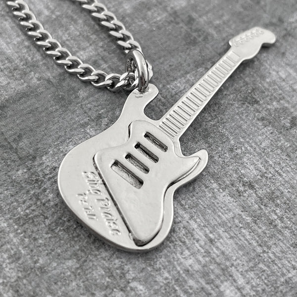 Electric Guitar Sing Praise Rhodium Finish Chain Necklace - Forgiven Jewelry