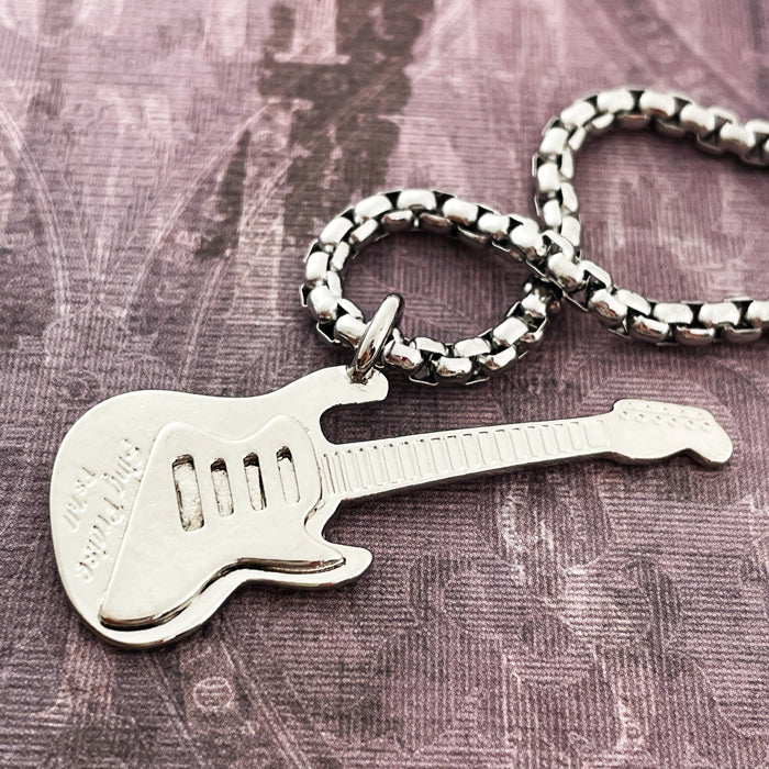 Electric Guitar Sing Praise Rhodium Finish Heavy Chain Necklace - Forgiven Jewelry
