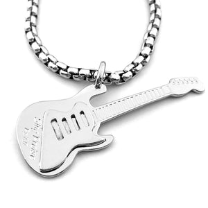 Electric Guitar Sing Praise Rhodium Finish Heavy Chain Necklace - Forgiven Jewelry