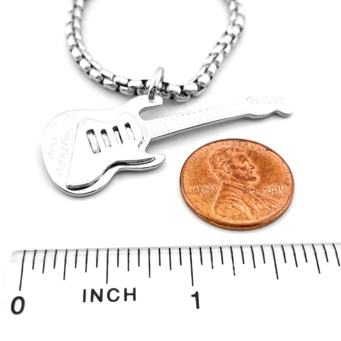 Electric Guitar Sing Praise Rhodium Finish Heavy Chain Necklace - Forgiven Jewelry