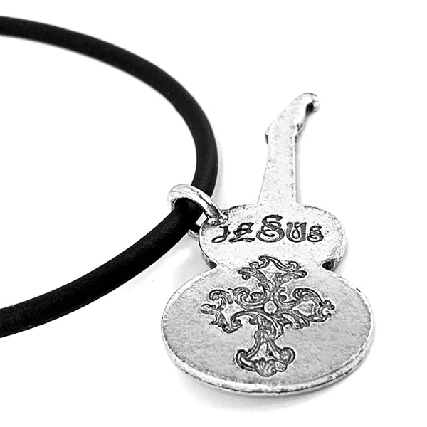 Electric Guitar Jesus Antique Silver Finish Necklace - Forgiven Jewelry