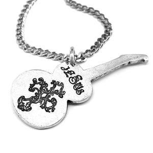 Electric Guitar Jesus Antique Silver Finish Chain Necklace - Forgiven Jewelry