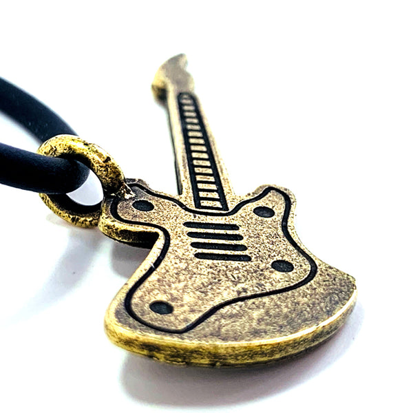 Electric Guitar Antique Brass Pewter Necklace - Forgiven Jewelry