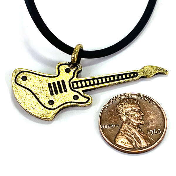 Electric Guitar Antique Brass Pewter Necklace - Forgiven Jewelry