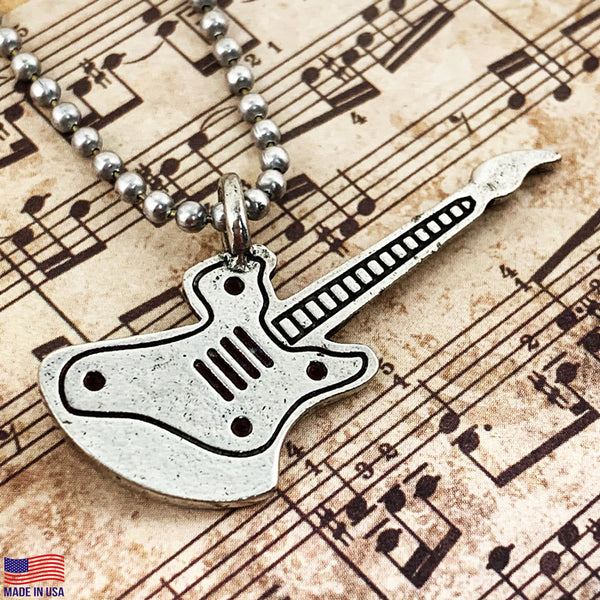 Electric Guitar Antique Silver Ball Chain Necklace - Forgiven Jewelry