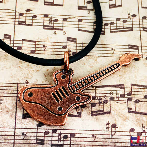 Electric Guitar Antique Copper Pewter Necklace - Forgiven Jewelry