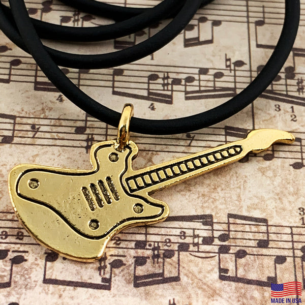 Electric Guitar Antique Gold Pewter Necklace - Forgiven Jewelry