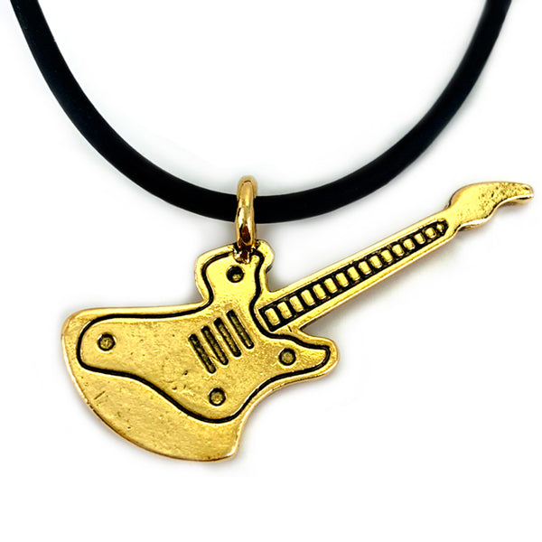 Electric Guitar Antique Gold Pewter Necklace - Forgiven Jewelry