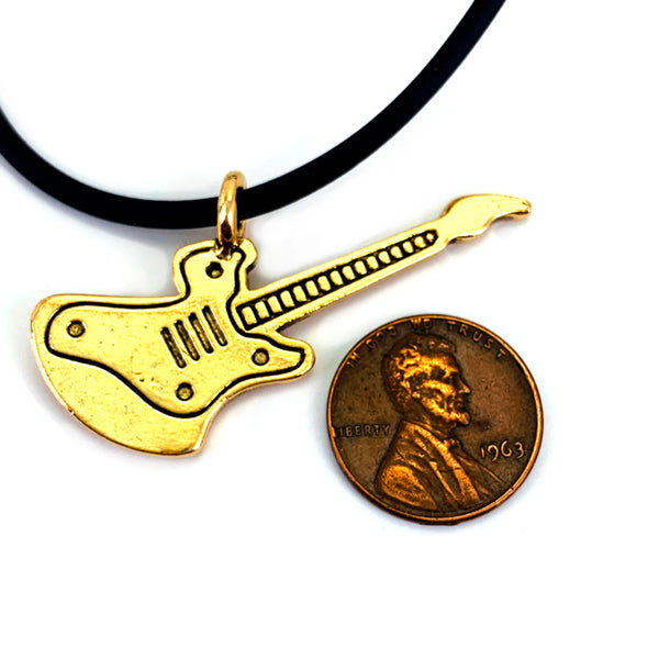Electric Guitar Antique Gold Pewter Necklace - Forgiven Jewelry