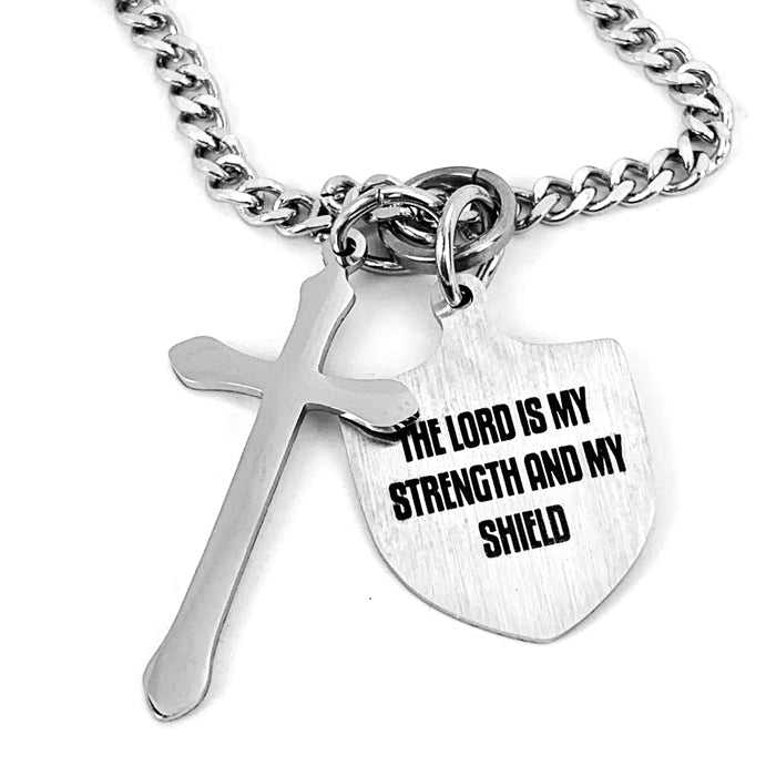 Shield with Cross 18 Inch Chain Necklace - Forgiven Jewelry