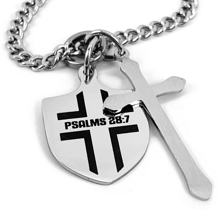 Shield with Cross 18 Inch Chain Necklace - Forgiven Jewelry