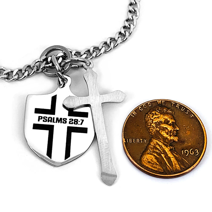 Shield with Cross 18 Inch Chain Necklace - Forgiven Jewelry