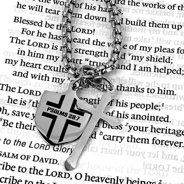 Shield with Cross Heavy Chain Necklace - Forgiven Jewelry