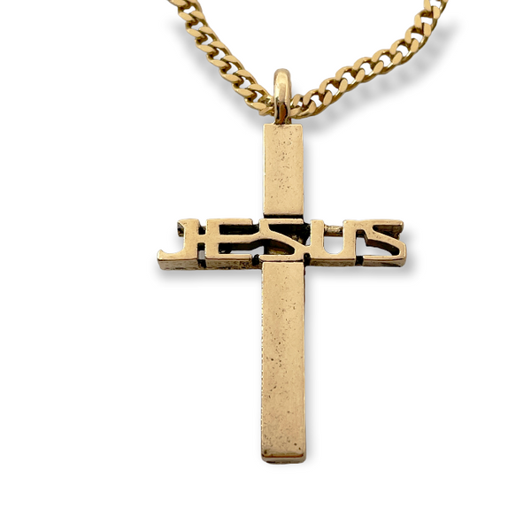 Jesus Cross Gold Finish Pendant Gold Chain Necklace