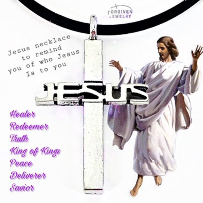 Jesus Cross Pewter Necklace - Forgiven Jewelry