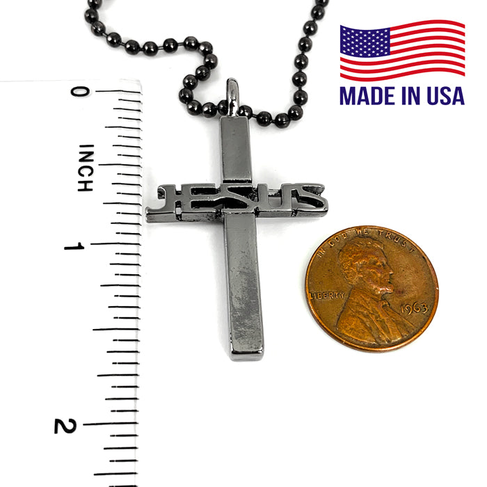 Jesus Cross Gunmetal on Ball Chain - Forgiven Jewelry