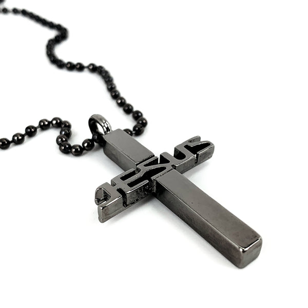Jesus Cross Gunmetal on Ball Chain - Forgiven Jewelry