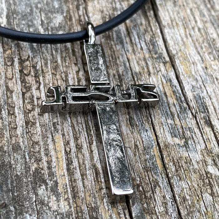 Jesus Cross Gunmetal Finish Necklace - Forgiven Jewelry