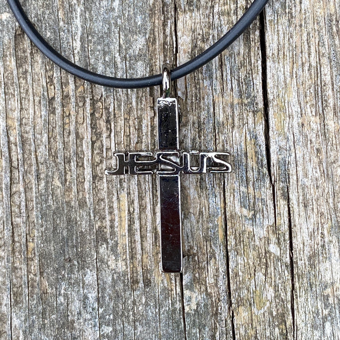 Jesus Cross Gunmetal Finish Necklace - Forgiven Jewelry