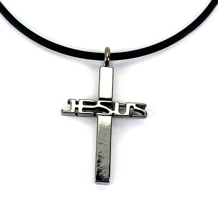 Jesus Cross Gunmetal Finish Necklace - Forgiven Jewelry
