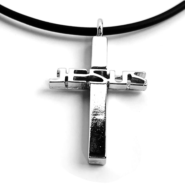 Jesus Cross Pewter Necklace With Rhodium Metal Finish - Forgiven Jewelry