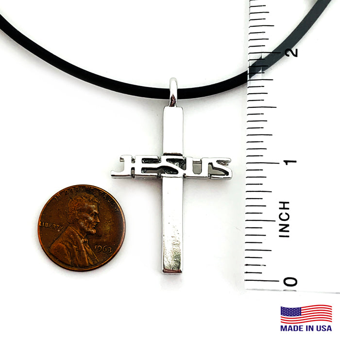 Jesus Cross Pewter Necklace With Rhodium Metal Finish - Forgiven Jewelry
