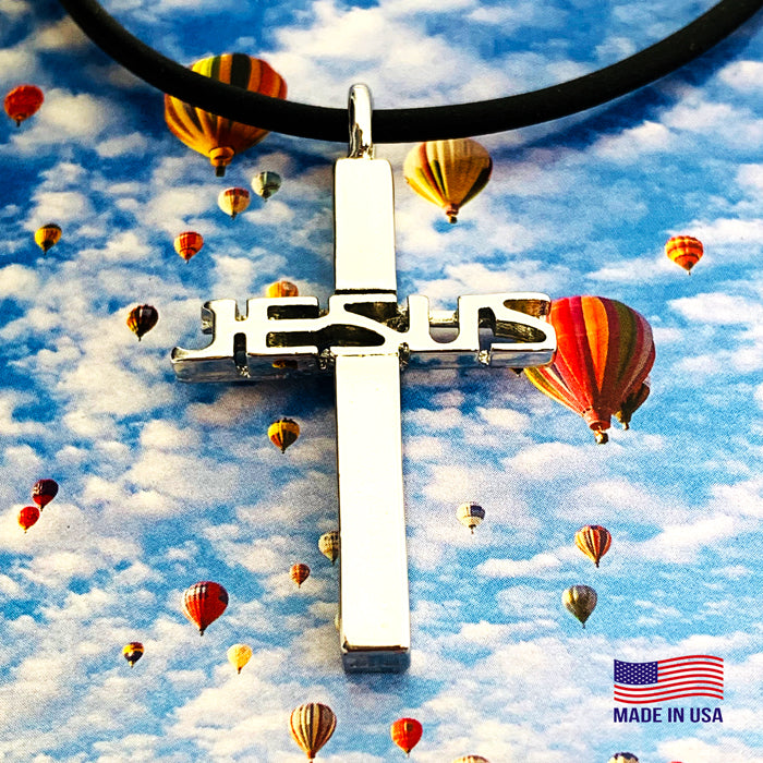 Jesus Cross Pewter Necklace With Rhodium Metal Finish - Forgiven Jewelry