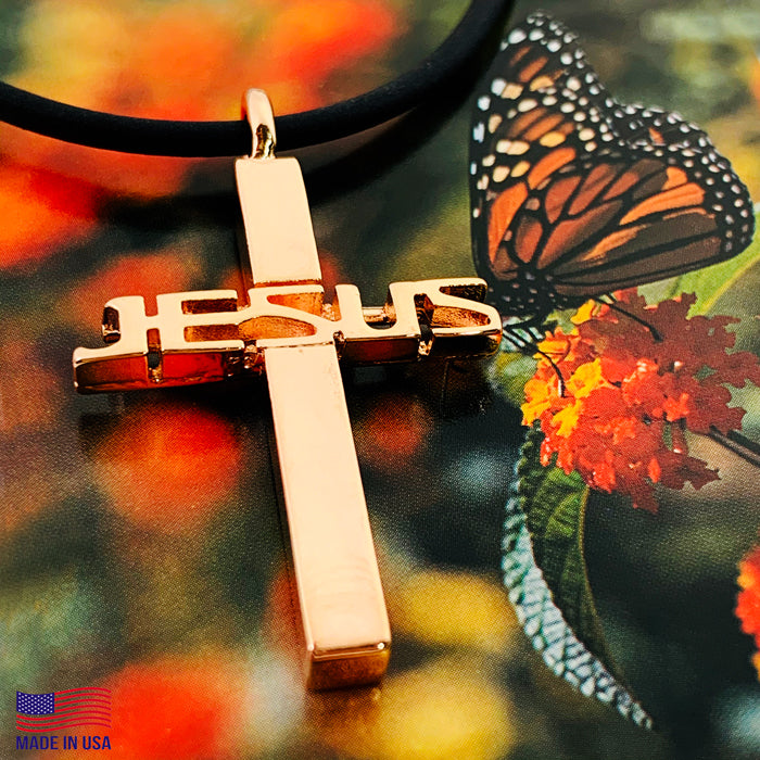 Jesus Cross Rose Gold Color Finish Necklace - Forgiven Jewelry