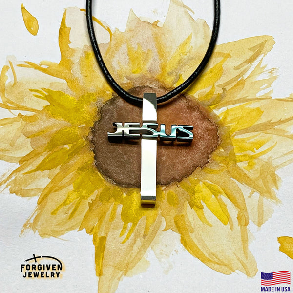 Jesus Cross Pewter Necklace - Forgiven Jewelry