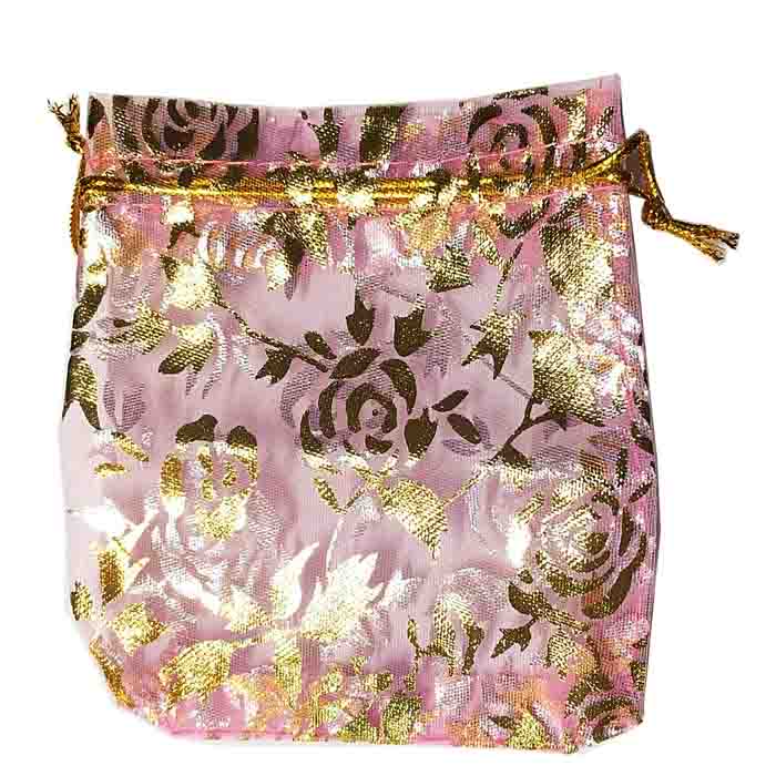 Pink or Lavender Organza Gold Floral Print Gift Pouch Only $1.99 - Forgiven Jewelry