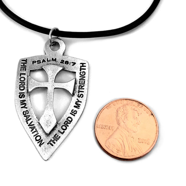 Shield with Cross Pendant Necklace Antique Silver Finish - Forgiven Jewelry