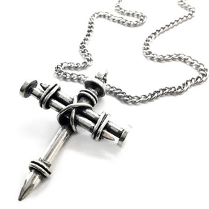 Pewter Nail Cross Necklace on Chain - Forgiven Jewelry