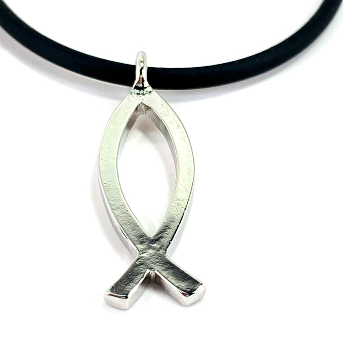 Ichthus Fish Rhodium Metal Necklace - Forgiven Jewelry