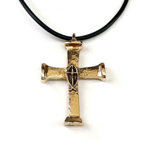 Horse Nails Cross Fish Gold Finish Necklace - Forgiven Jewelry