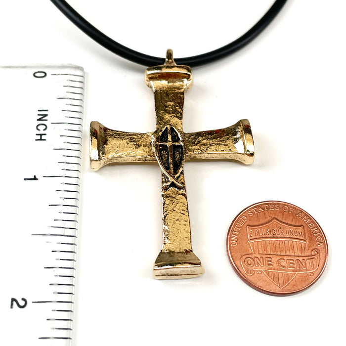 Horse Nails Cross Fish Gold Finish Necklace - Forgiven Jewelry